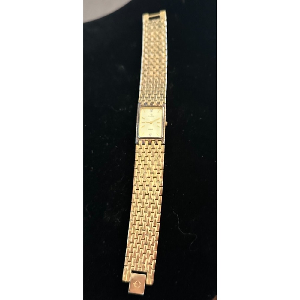 Vintage Ladies Elgin‎ Watch Co Japan Gold Bezel Quartz 8'' Wristwatch FM720-009